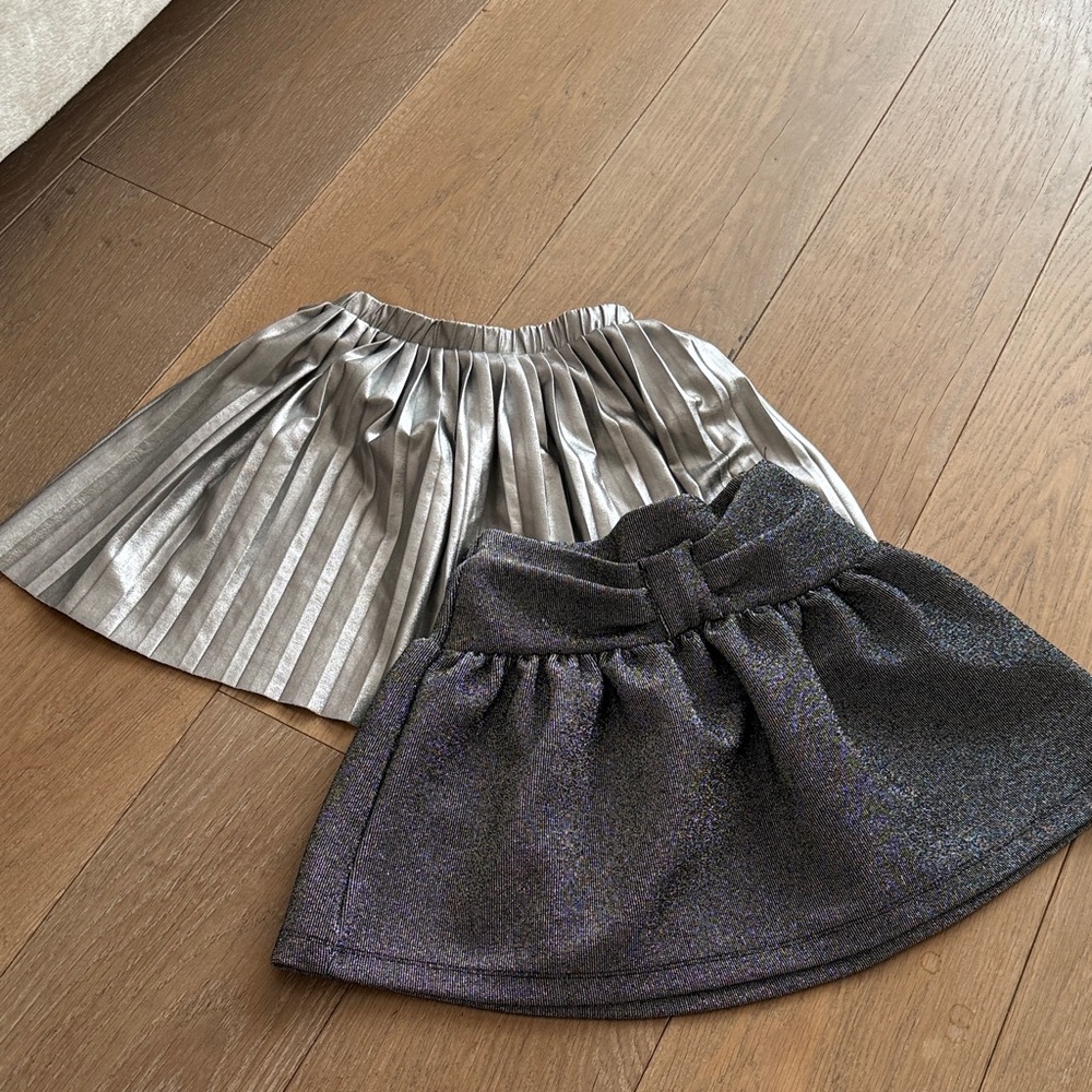 Zara girls set of 2 skirts silver glitter black holiday size 5-6